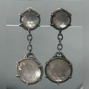 Judith Ripka Silver and White Mother-of-Pearl Heart Drop Earrings